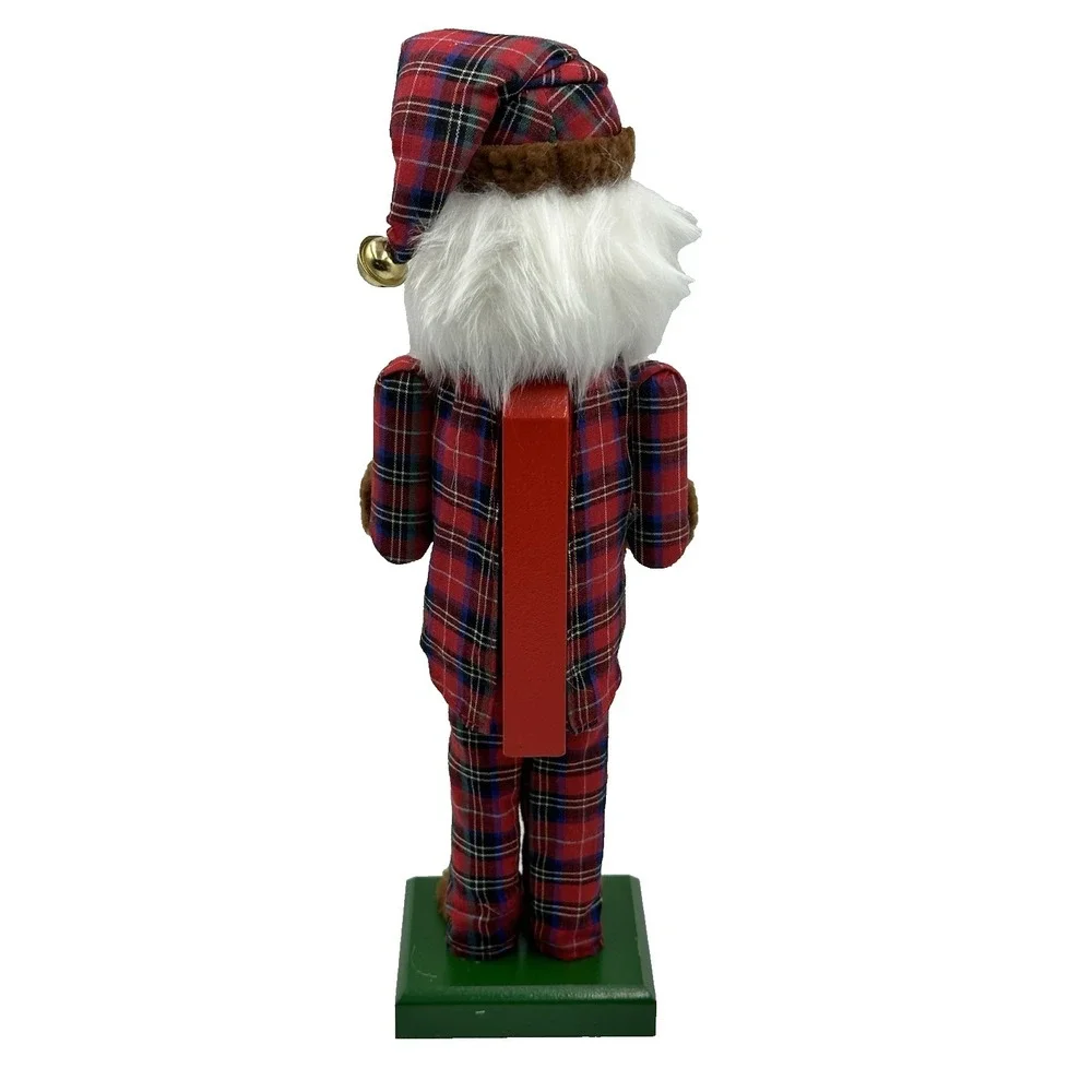 Genuinely Jolly Plaid Santa Nutcracker Figurine Christmas Tabletop Decor
